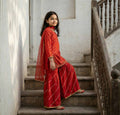 Girls Red Cotton Ethnic Suit with Dupatta – Festive & Summer Wear | Kidzaar