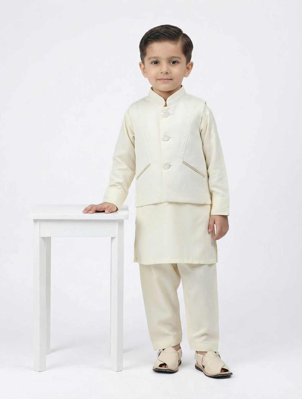 Boys 3-Piece Traditional Kurta Set with Waistcoat & Shalwar/Pajama | Festive Ethnic Wear
