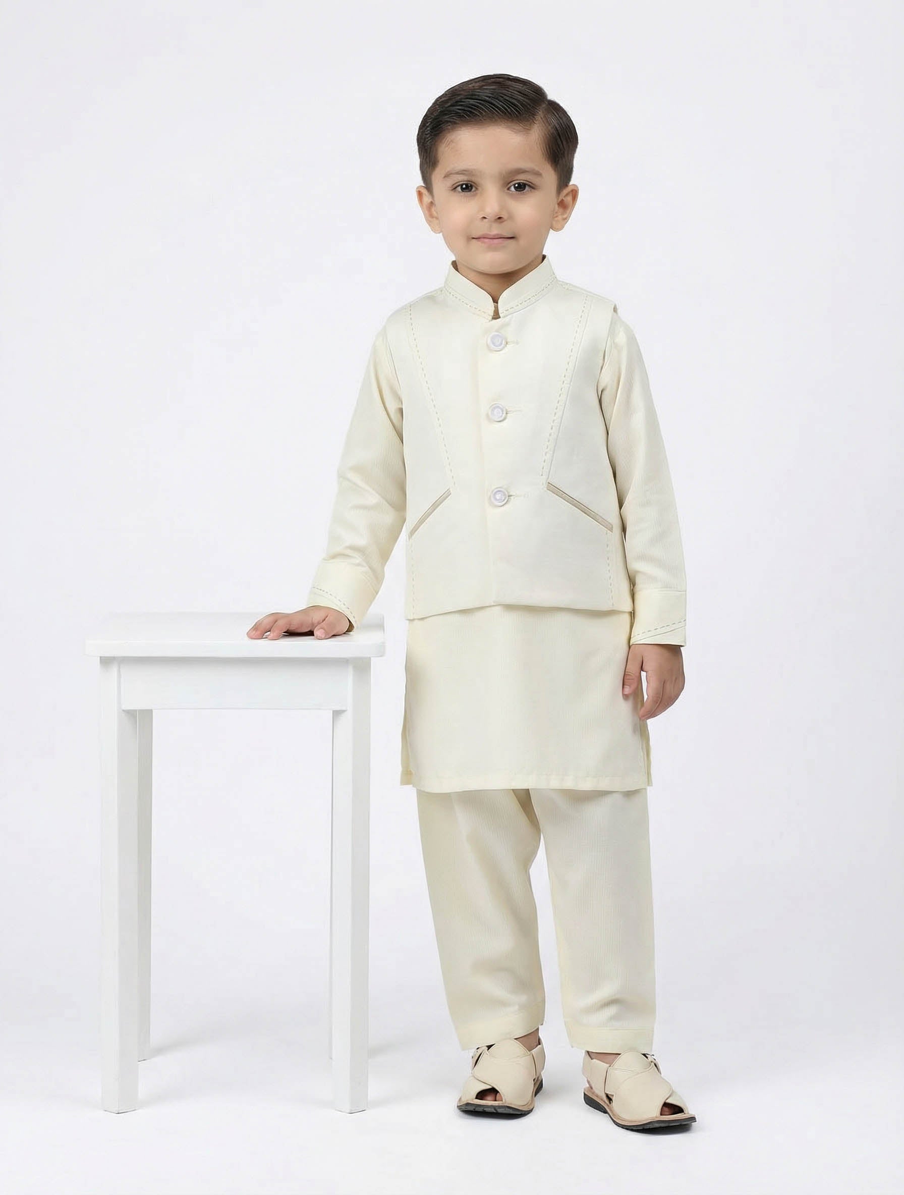 Boys 3-Piece Traditional Kurta Set with Waistcoat & Shalwar/Pajama | Festive Ethnic Wear