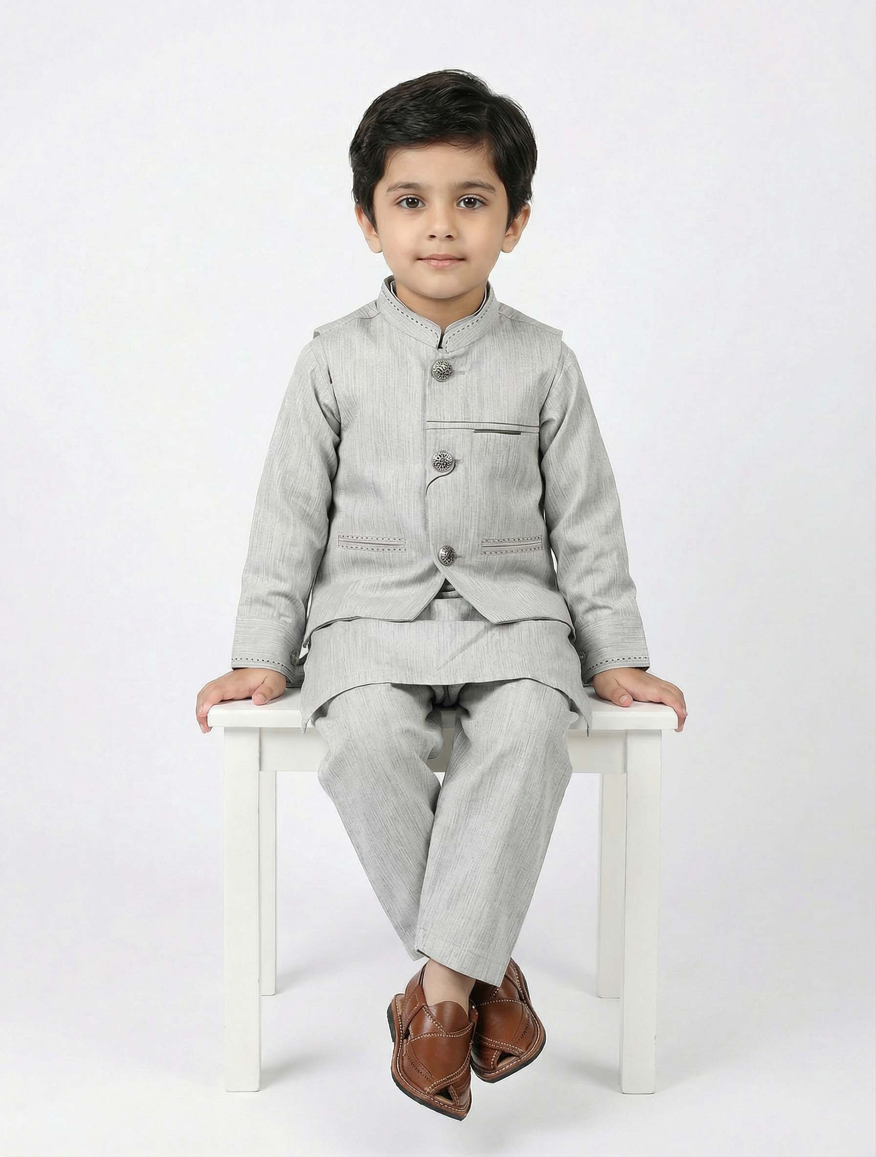 Boys 3-Piece Traditional Kurta Set with Waistcoat & Shalwar/Pajama | Festive Ethnic Wear