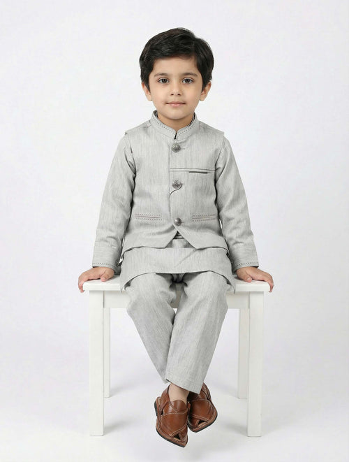 Boys 3-Piece Traditional Kurta Set with Waistcoat & Shalwar/Pajama | Festive Ethnic Wear