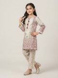 Girls Printed 2-Piece Cotton Suit – Cream & Blue |Kidzaar