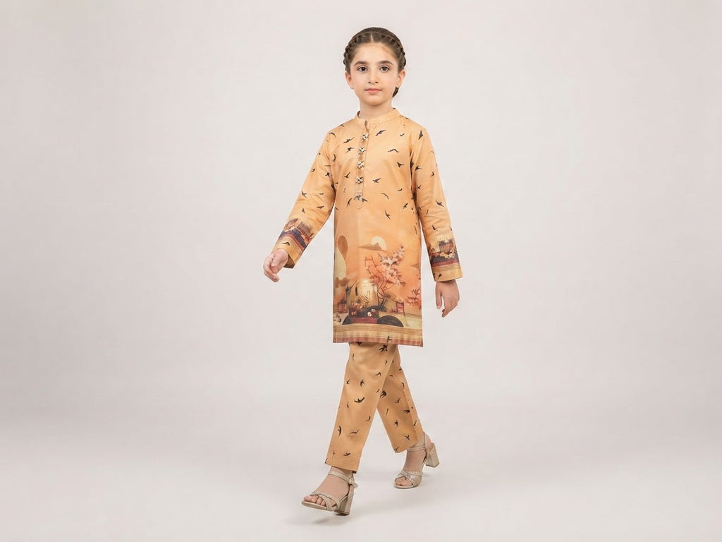 Girls Mint Green Printed 2-Piece Kurta Trouser Set