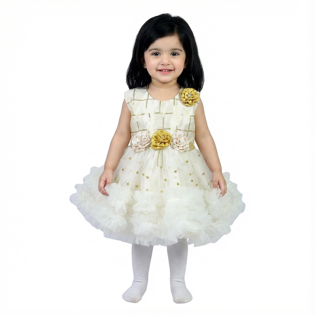 Baby Girl Frock in Cream & Pista Green
