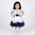 White & Navy Blue Frock with Sequin Work for Baby Girls
