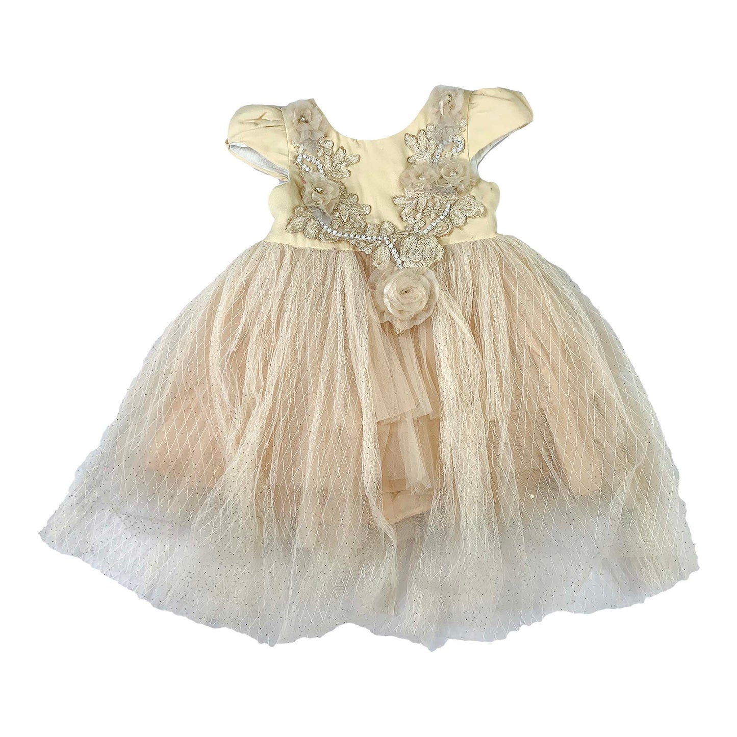 Silk & Net Frock with Floral Neck Design