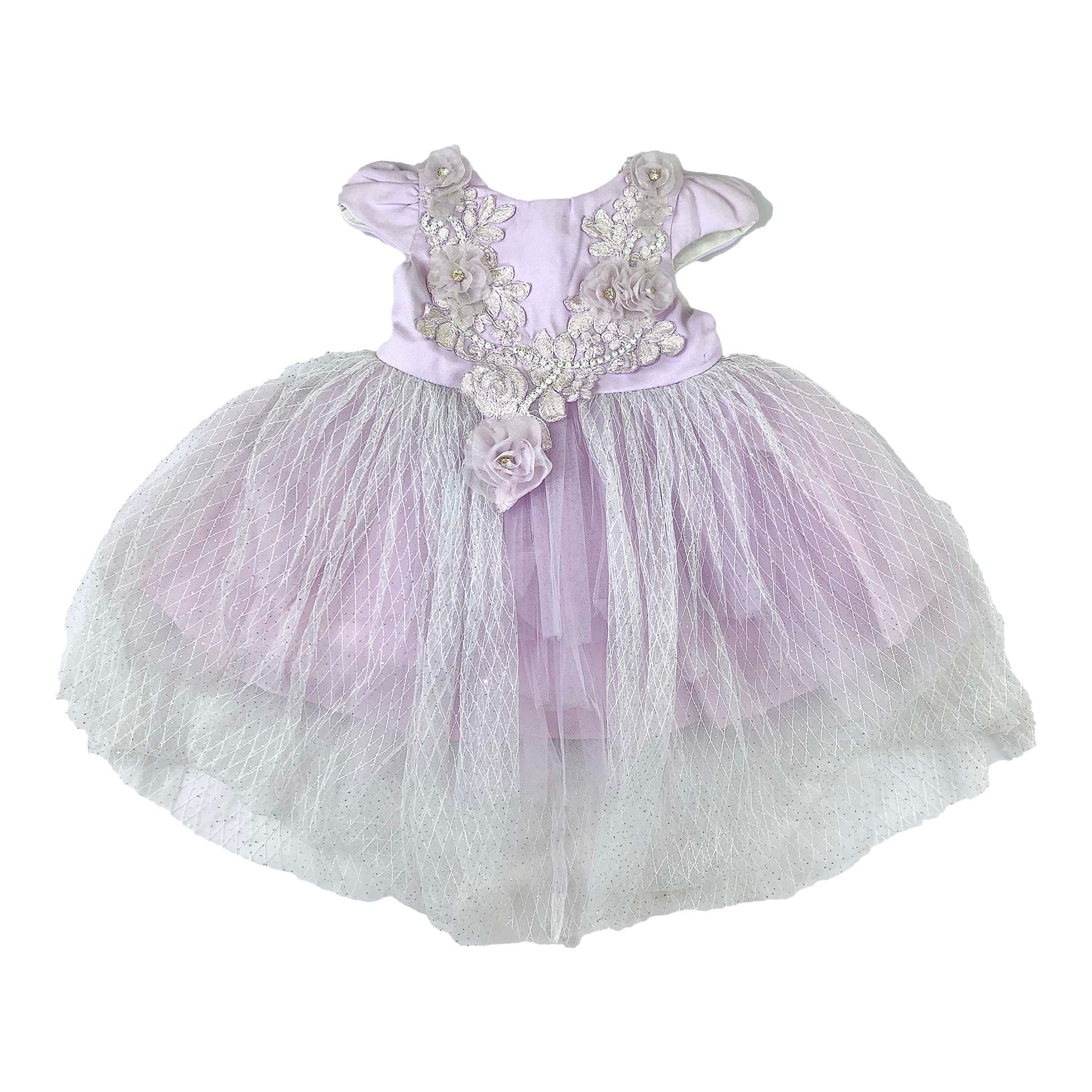 Silk & Net Frock with Floral Neck Design