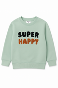 Kids “Super Happy” Unisex Sweatshirt – Soft Mint Green