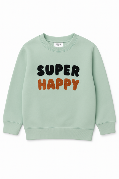 Kids “Super Happy” Unisex Sweatshirt – Soft PISTA Green