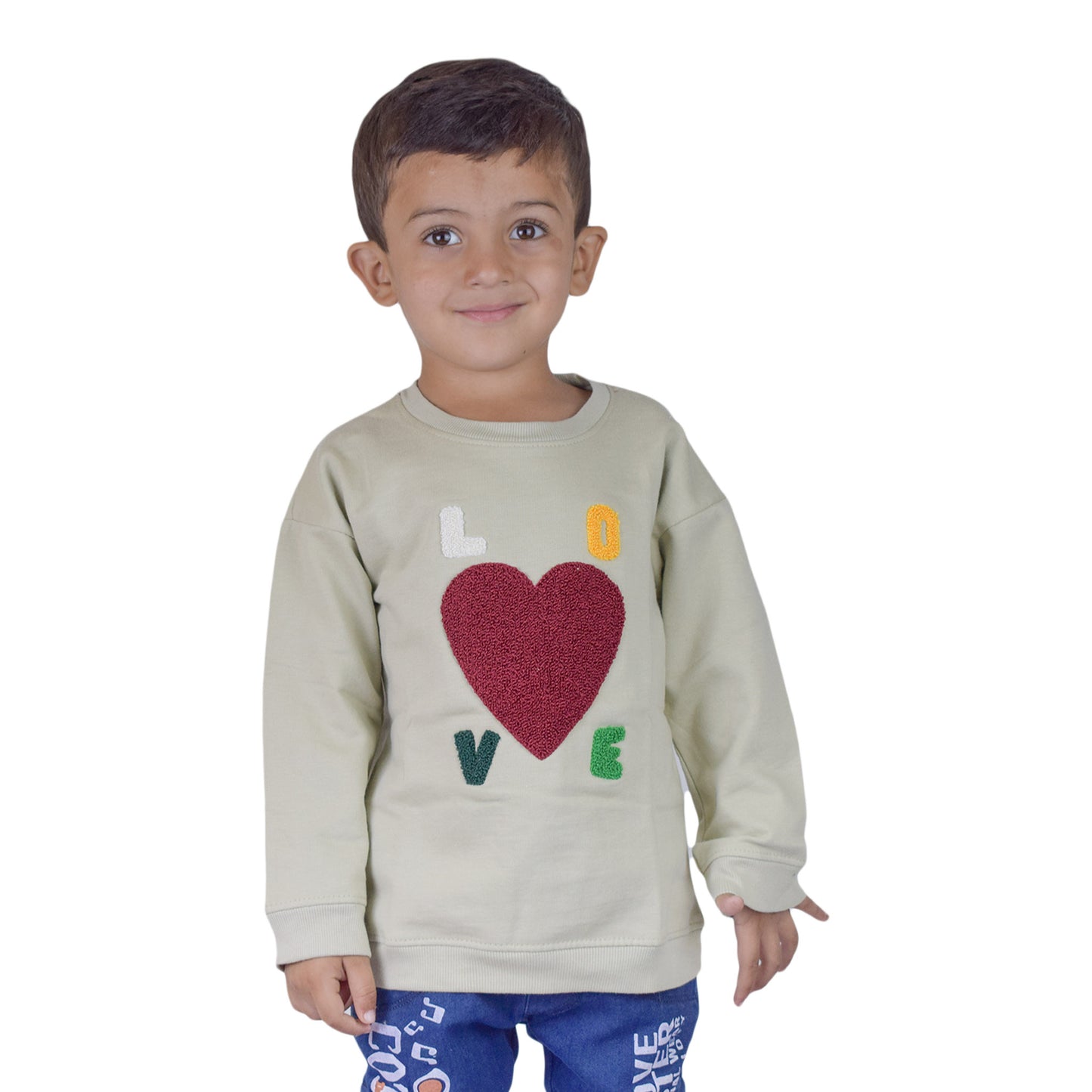 Toddlers  “LOVE” Sweatshirt – Beige with Heart Patch