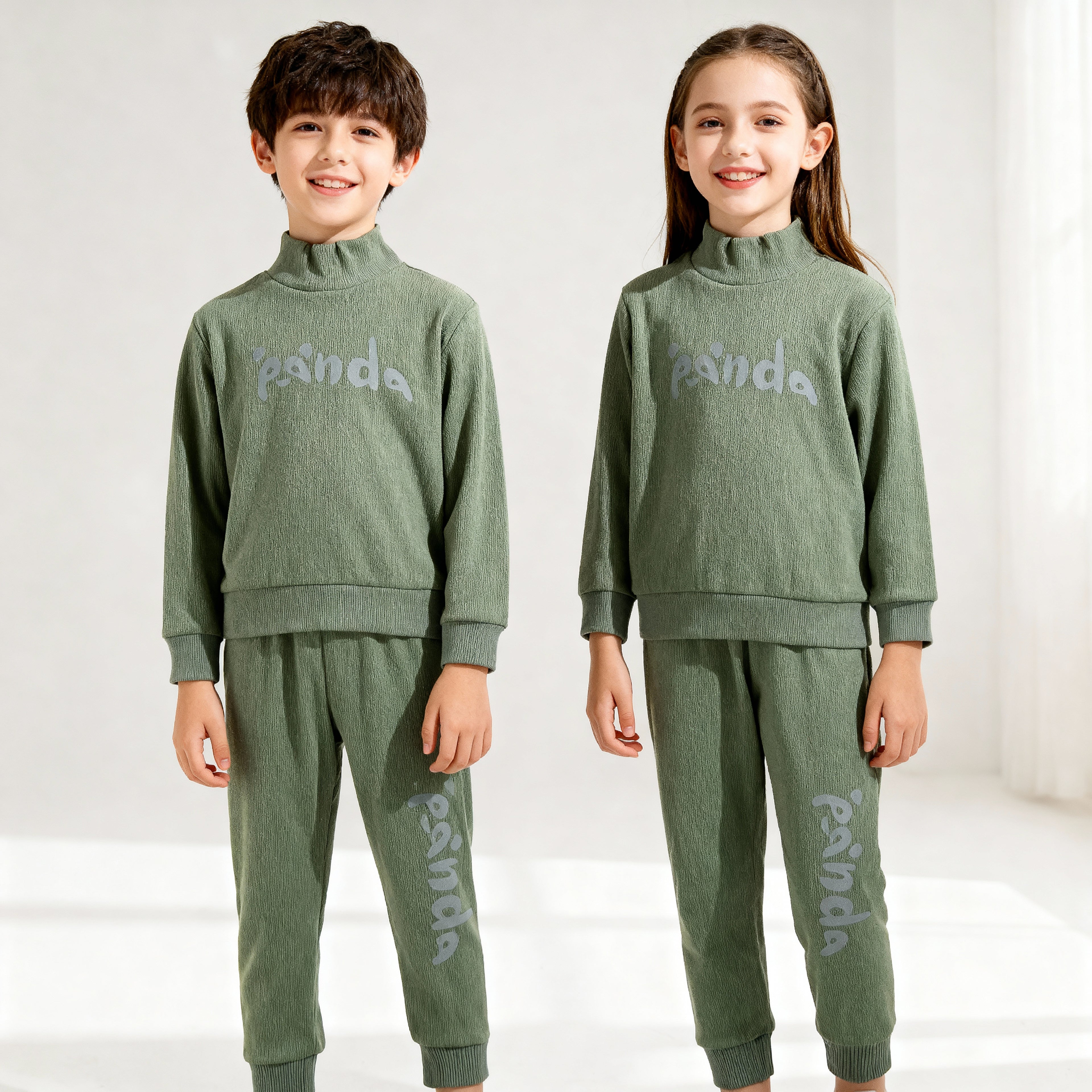 Unisex KIDS GREEN Panda Co-ord Suit in Warm Winter Outfit
