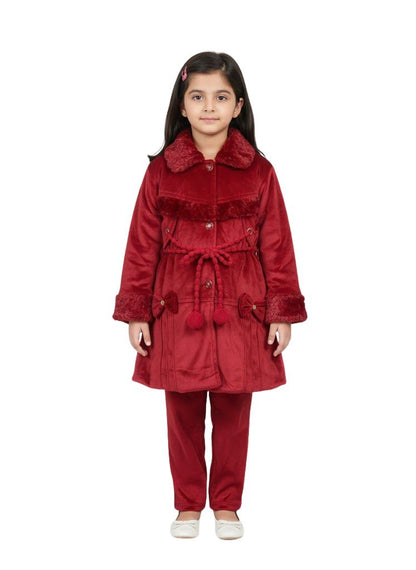 Maroon Velvet Girls Winter Suit | Soft & Warm Party Wear Set