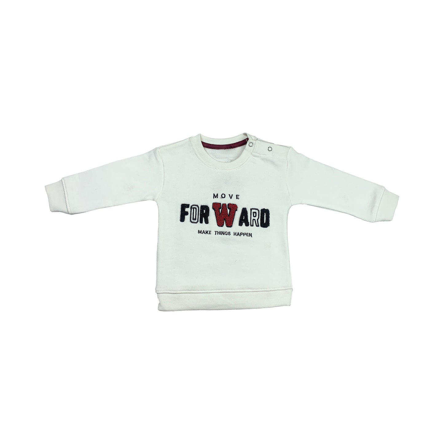 White Baby Boys Sweatshirt with “Move Forward” Embroidery