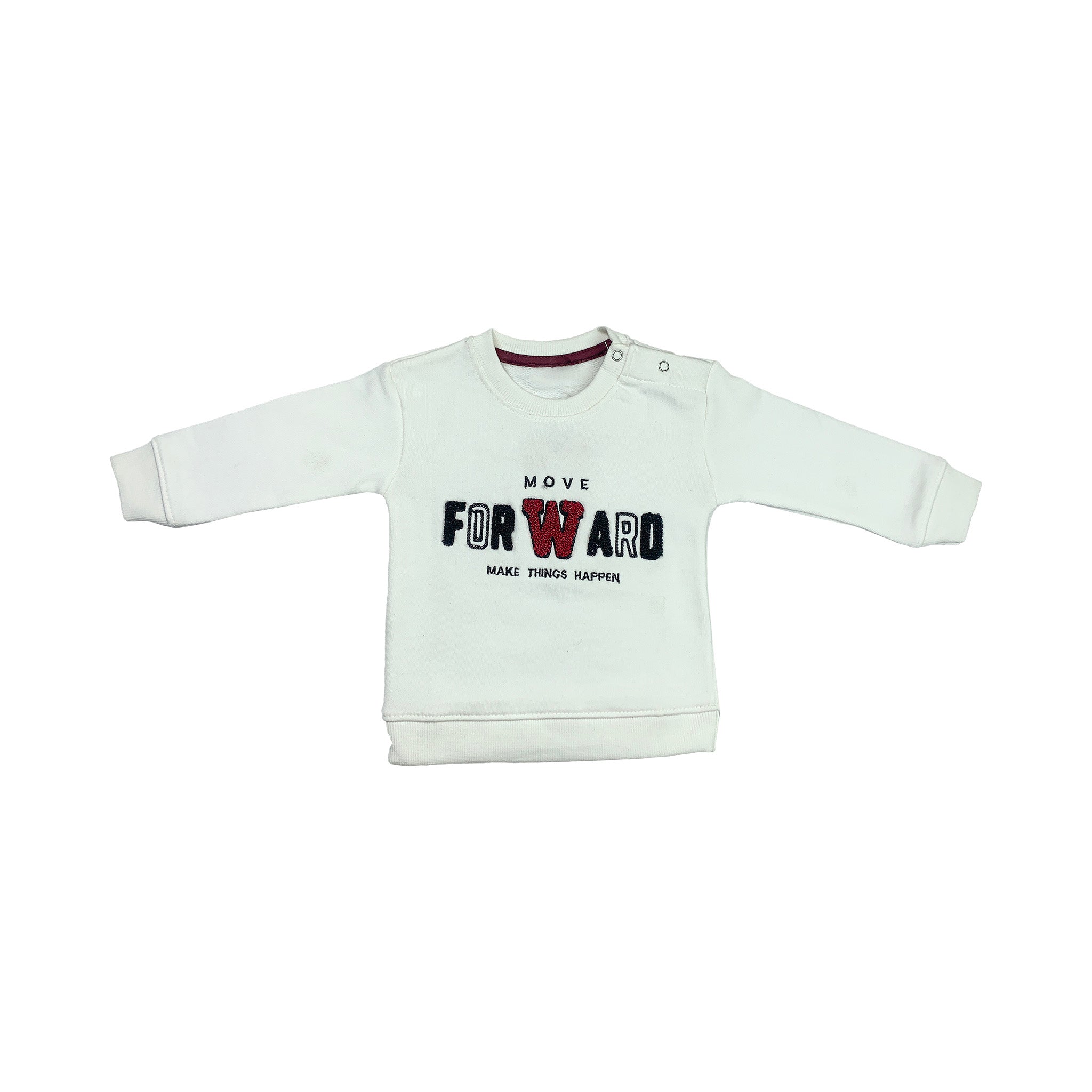 White Baby Boys Sweatshirt with “Move Forward” Embroidery
