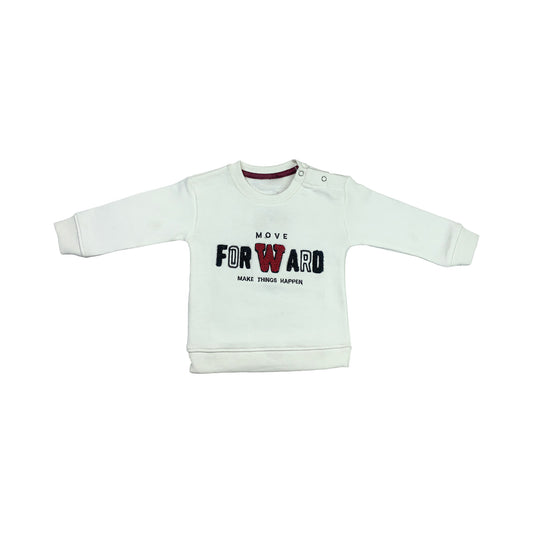 White Baby Boys Sweatshirt with “Move Forward” Embroidery