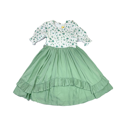 White & Light Green Floral Frock for Girls