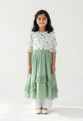 White & Light Green Floral Frock for Girls