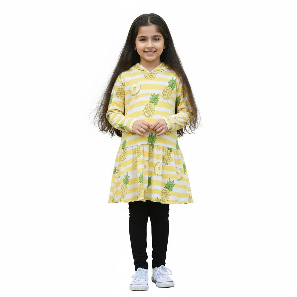 Baby Girls Yellow Pineapple Printed Frock