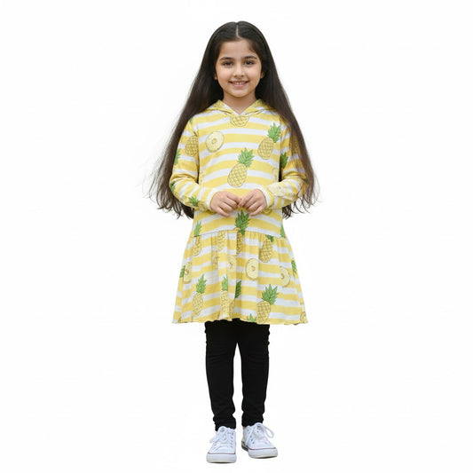 Baby Girls Yellow Pineapple Printed Frock