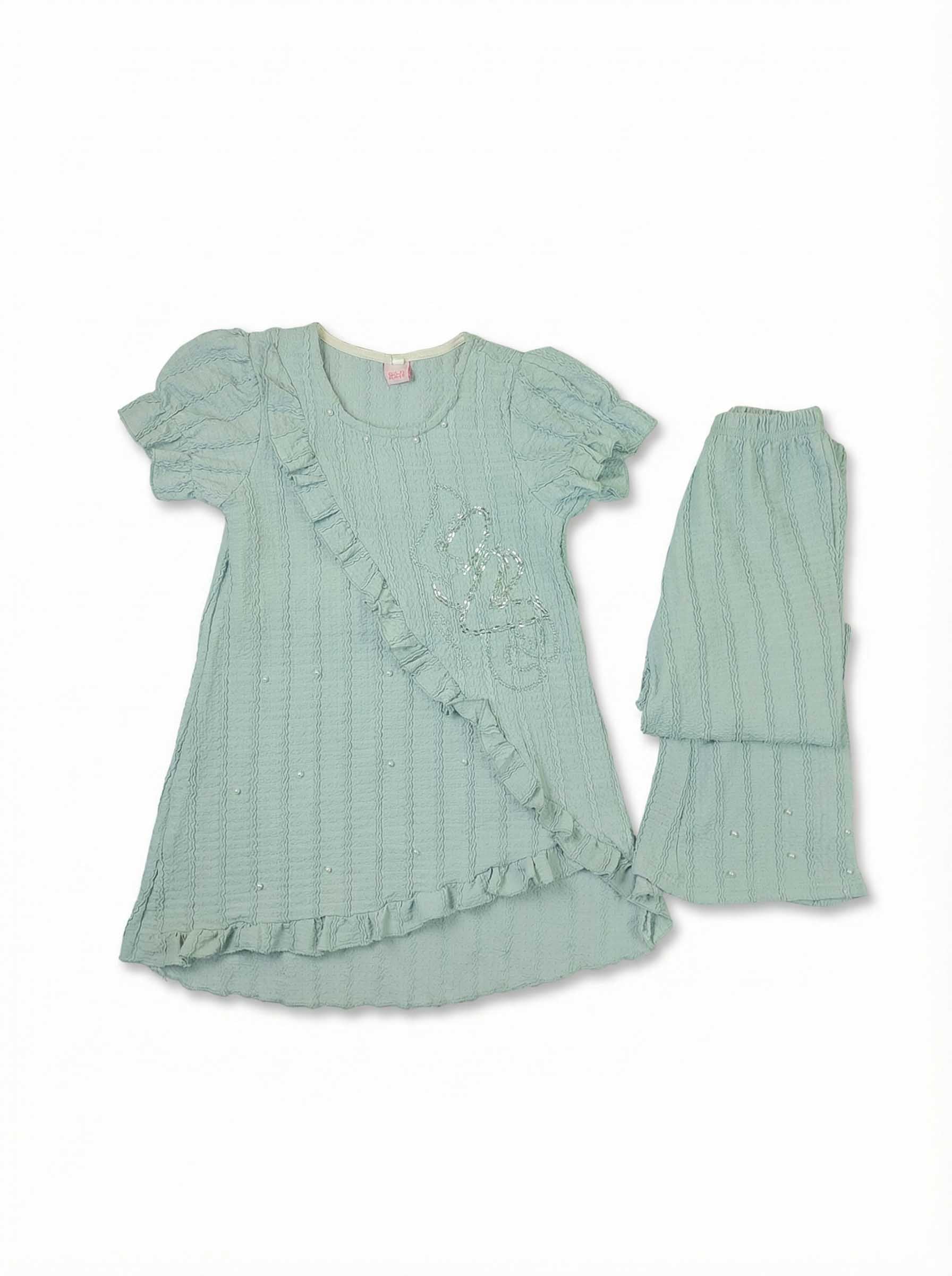Girls Ruffle Tunic & Leggings Set | 2 Piece Outfit, Mint & Pastel Yellow