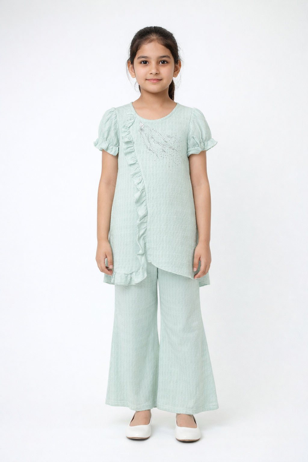 Girls Frost Blue Fancy Kurti & Trouser Set | Kidzaar