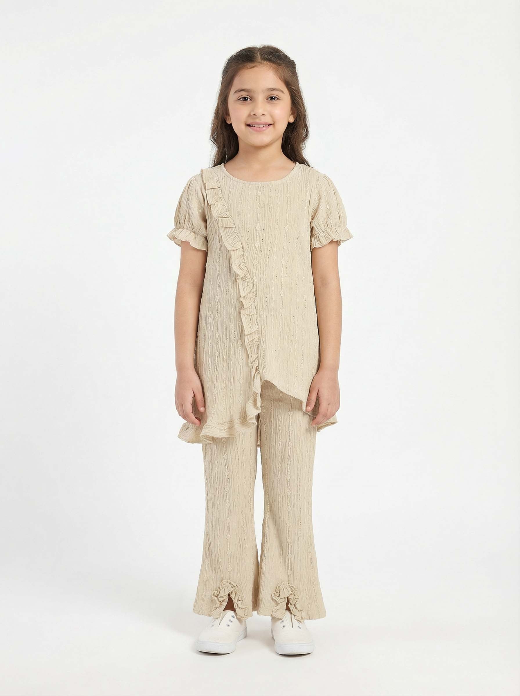 Girls Fancy Kurti & Trouser Set | Pearl Embellished Party Wear