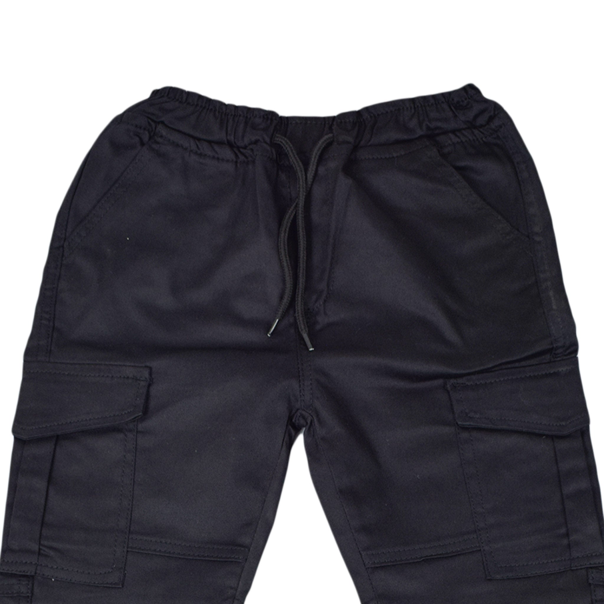 Black Cargo Jogger Pants | Elastic Waist Drawstring Utility Trousers