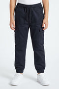 Black Cargo Jogger Pants | Elastic Waist Drawstring Utility Trousers