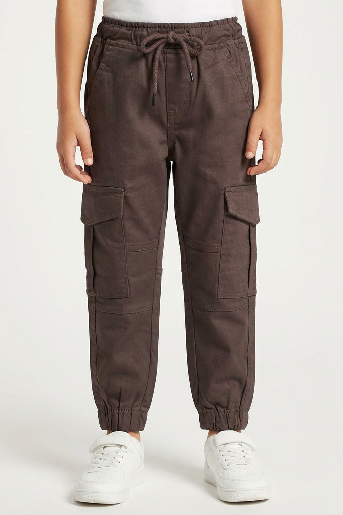 Brown Cargo Jogger Pants | Elastic Waist Utility Trousers