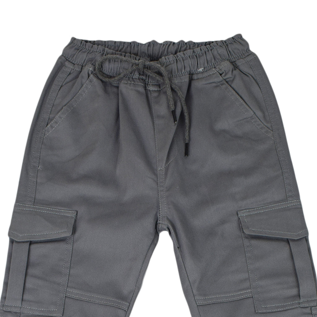 Kids Grey Cargo Jogger Pants | Drawstring Elastic Waist Utility Trousers