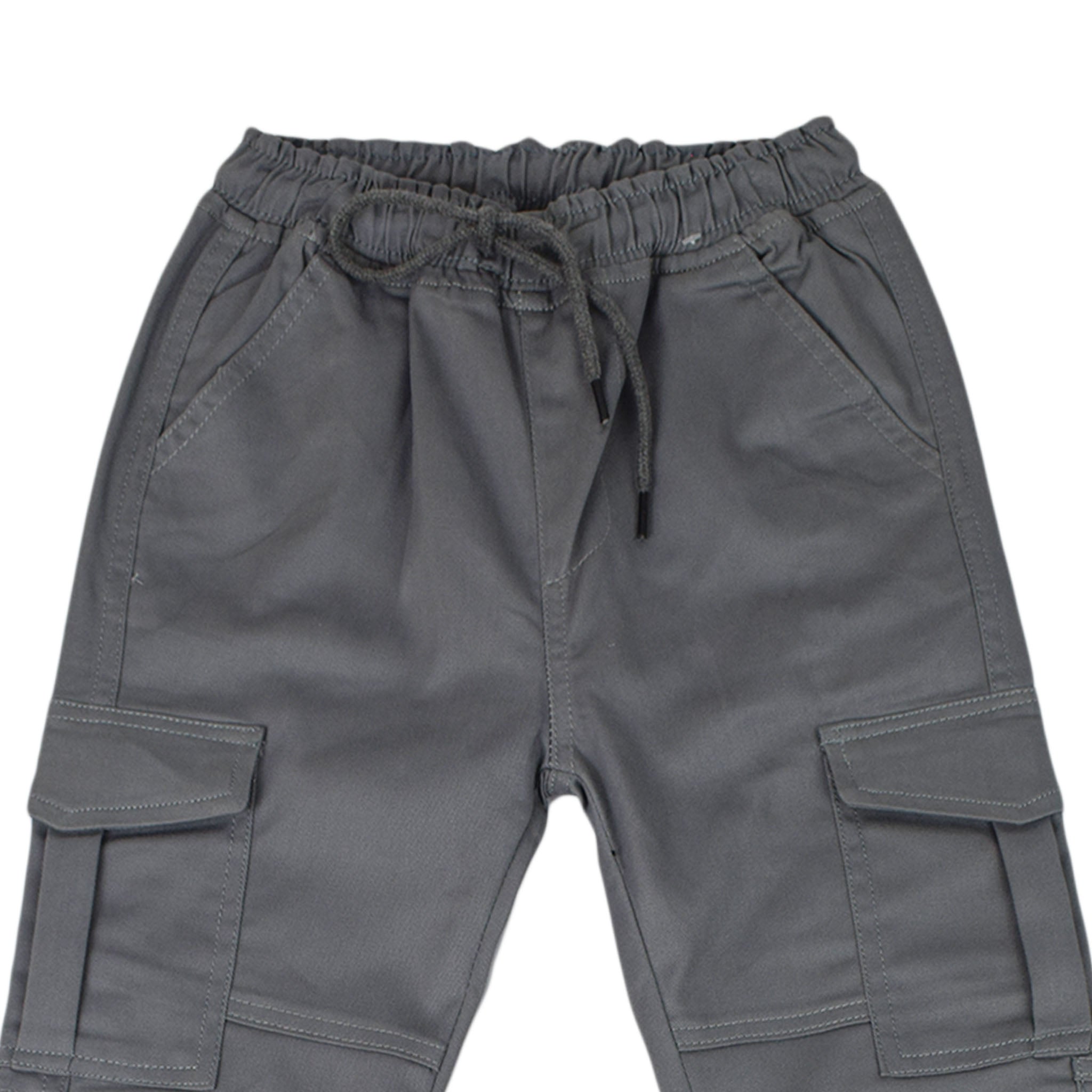 Kids Grey Cargo Jogger Pants | Drawstring Elastic Waist Utility Trousers