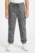 Kids Grey Cargo Jogger Pants | Drawstring Elastic Waist Utility Trousers