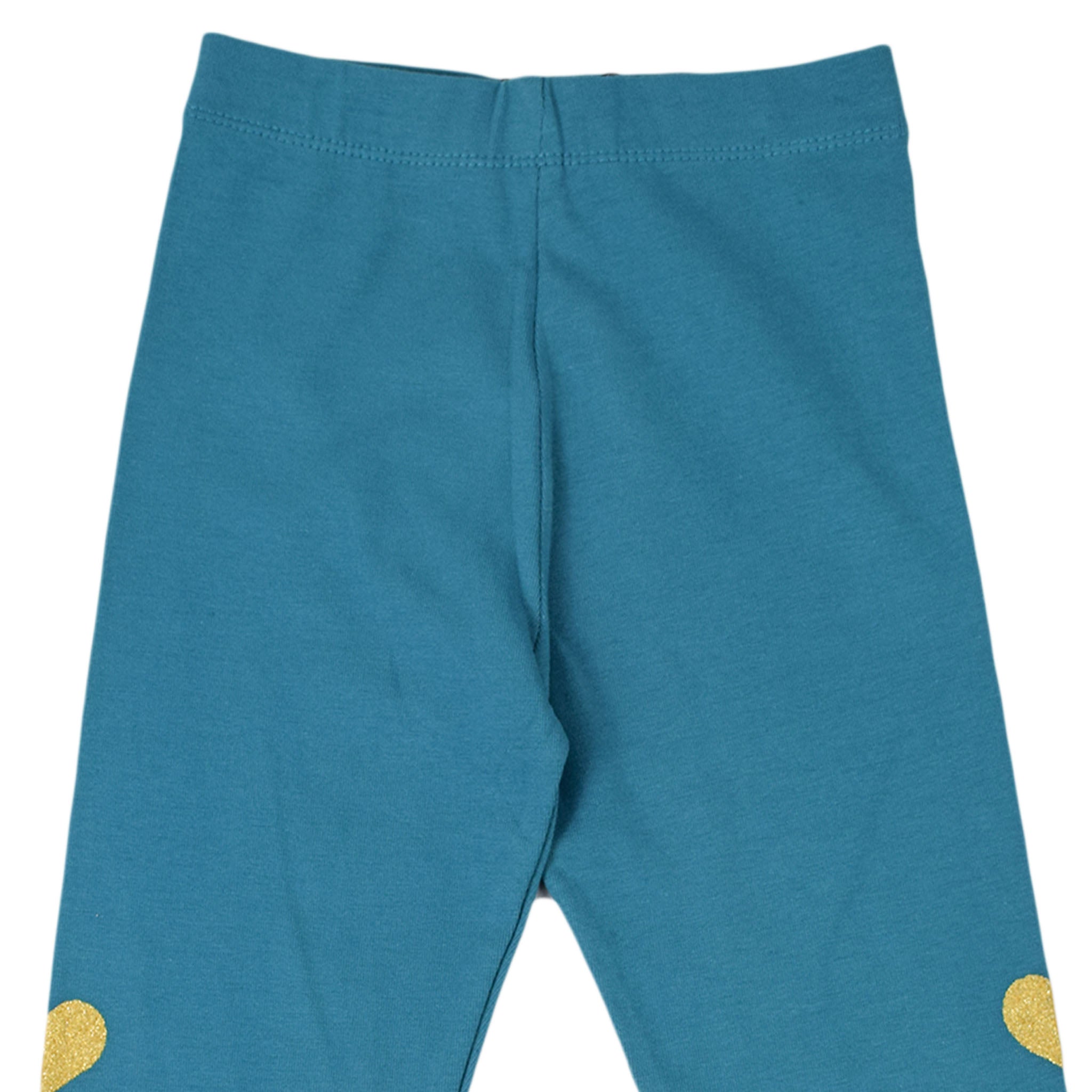 Girls Sea Blue Leggings with Glitter Heart Print | Soft Stretch Cotton Tights