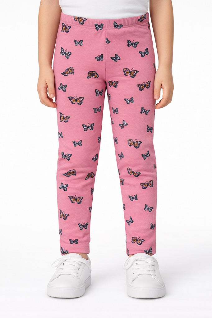 Girls Butterfly Print Leggings | Soft Stretch Cotton Pants for Kids