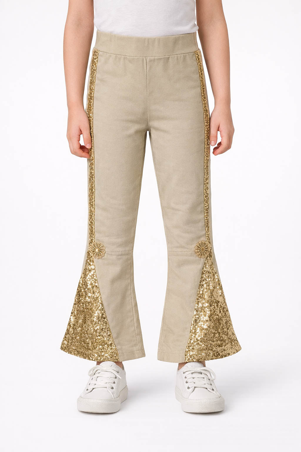 Girls Leggings with Gold Sequin Side Panels | Stretch Party Pants