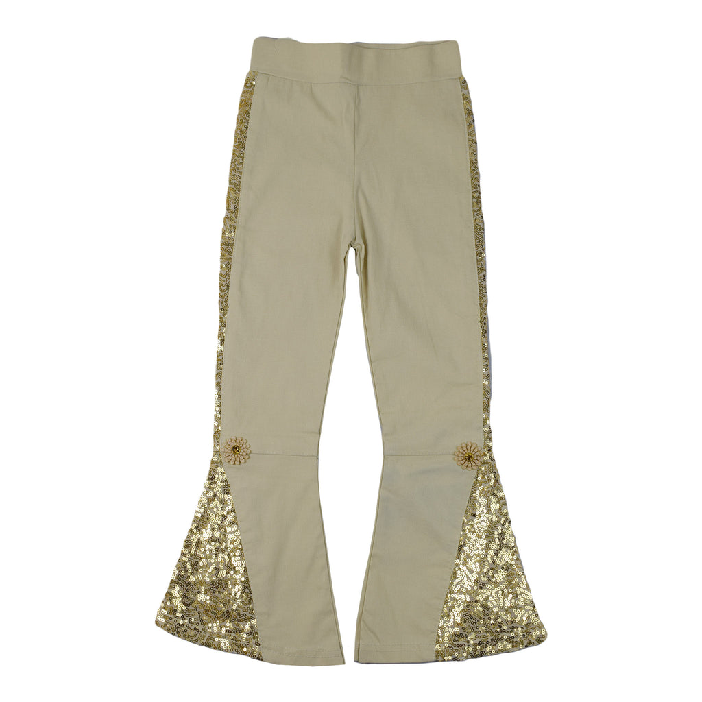 Girls Leggings with Gold Sequin Side Panels | Stretch Party Pants