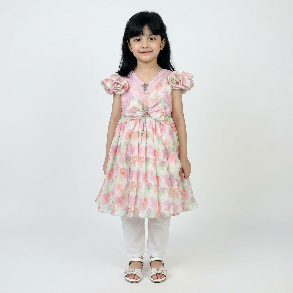 Pastel Floral Party Frock for Girls