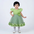 Girls Green Net Frock with Silky Flower Detailing | Party & Festive Wear by Kidzaar