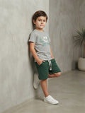 Boys Grey Graphic T-Shirt & Green Shorts Set – Summer Casual Outfit
