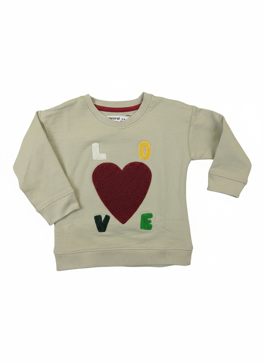 Toddlers  “LOVE” Sweatshirt – Beige with Heart Patch