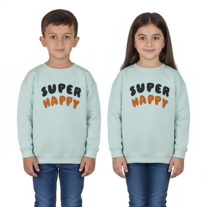 Kids “Super Happy” Unisex Sweatshirt – Soft Mint Green