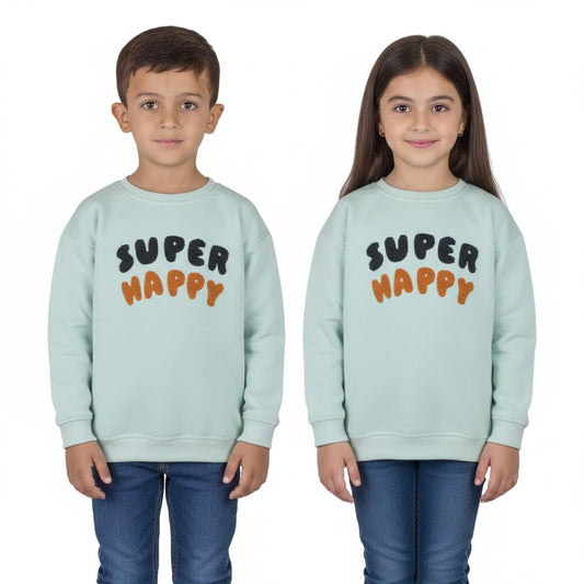 Kids “Super Happy” Unisex Sweatshirt – Soft Mint Green