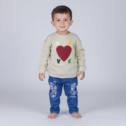 Toddlers  “LOVE” Sweatshirt – Beige with Heart Patch