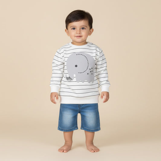 Kids White Sweatshirt – Elephant Patch Unisex Design